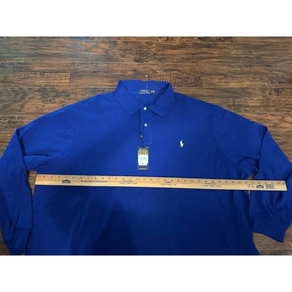 Polo Ralph Lauren Mesh Polo Shirt 4XB Big & Tall Long Sleeve Pony Blue NEW